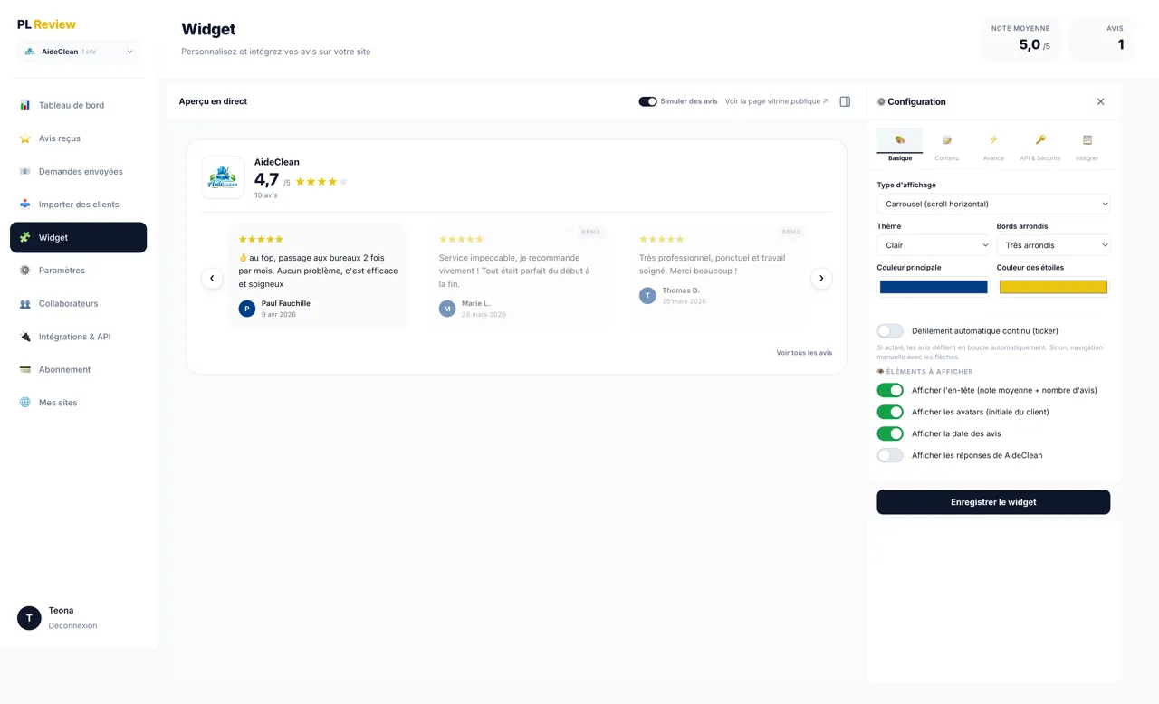 Widget embarquable sur votre site